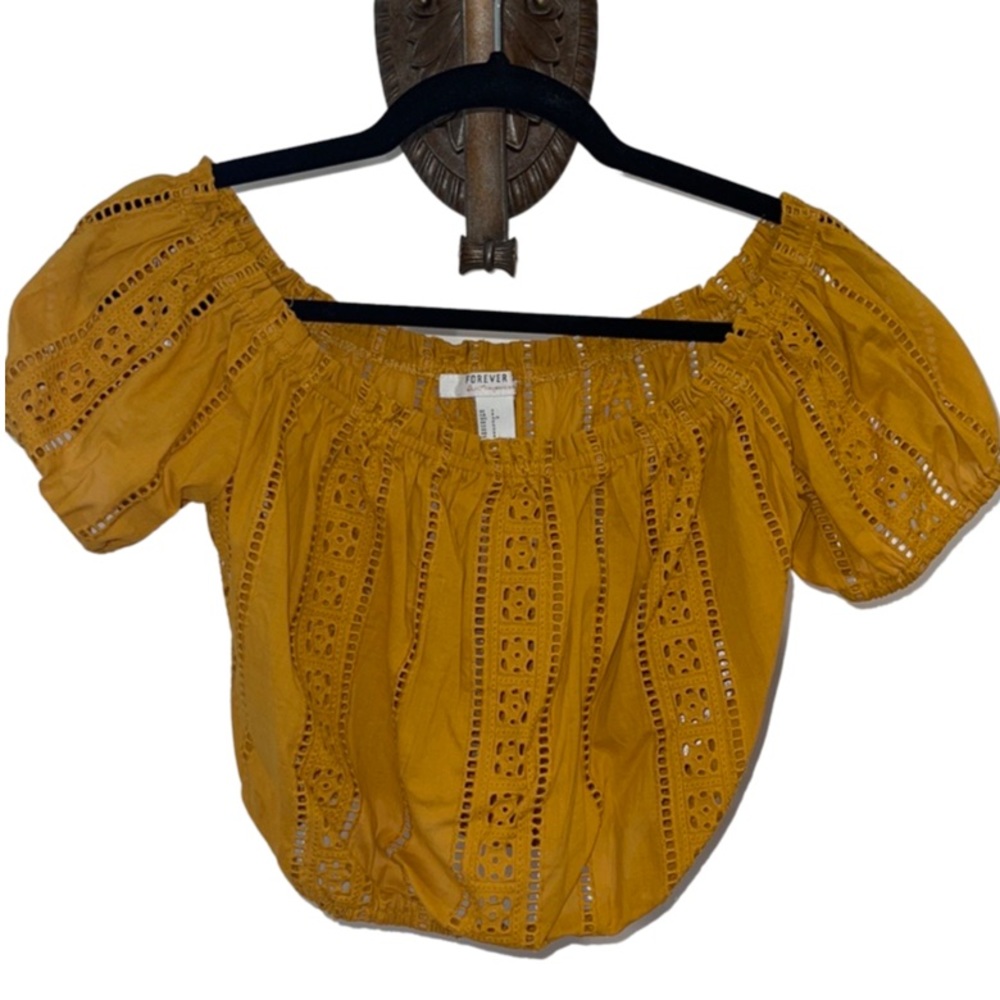 Forever 21 Mustard Linen Crop Top